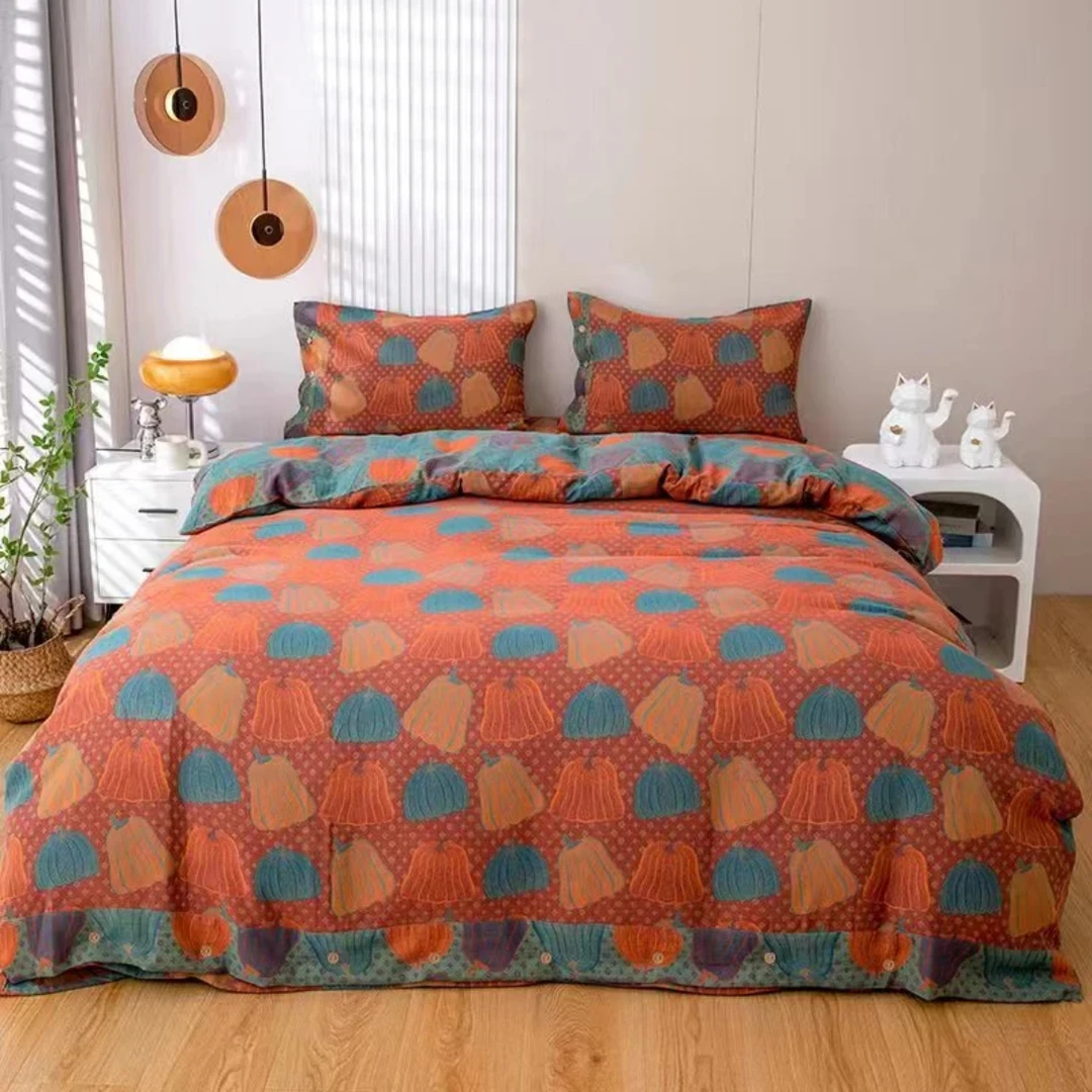 【小南瓜】120*150纯棉有氧双层纱色织提花春秋被四季被2斤左右