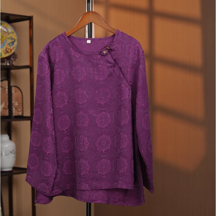 【如意图腾】大王缎新中式国风提花如意宝相花圆领长袖斜襟