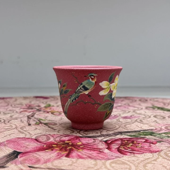 【古月壶来】Y487粉红泥“玉兰花鸟”主人杯