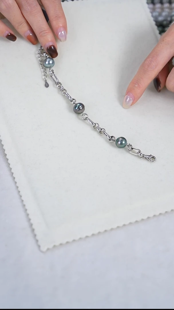 【闪购商品】海水珍珠手链银S925镶嵌9-10mm大溪地手链
