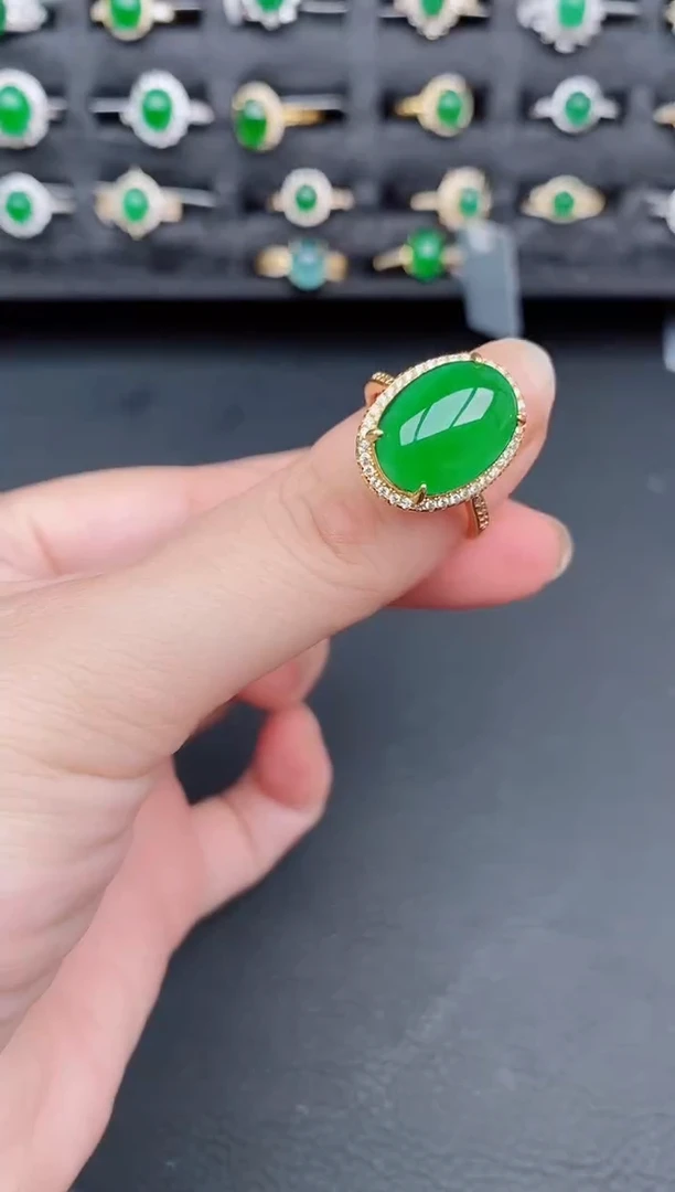 银S925镶嵌戒指翡翠天然a货翡翠134