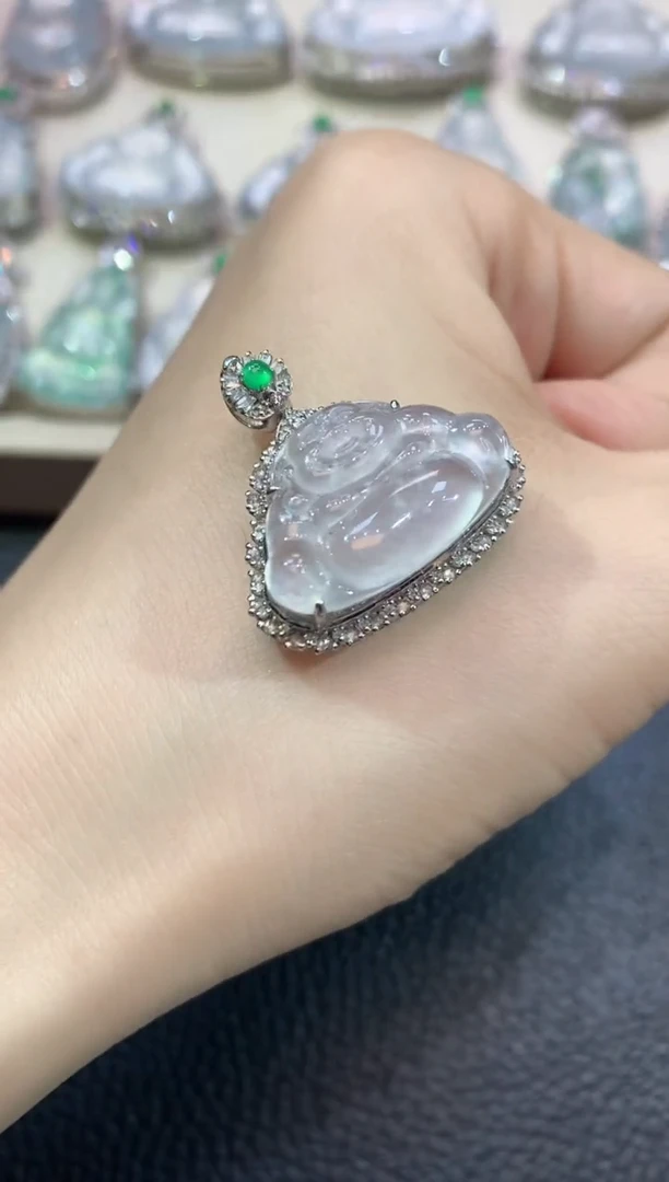 翡翠18K金镶嵌吊坠(不含链)C53翡翠