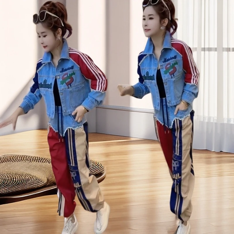 2025秋季新款欧货卫衣拼接牛仔裤爆款高级新年轻奢个性休闲两件套