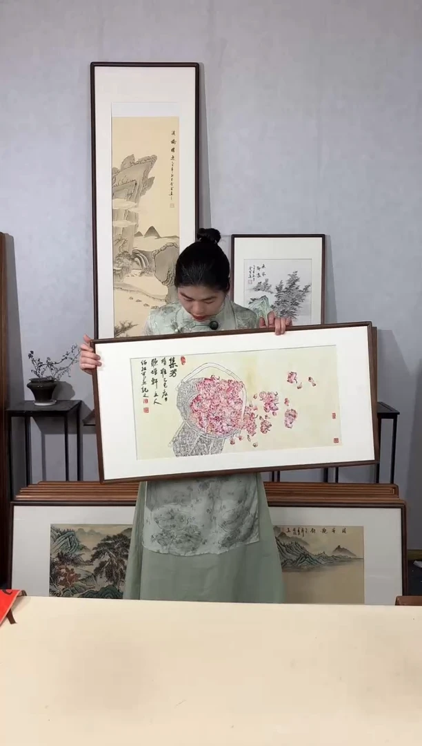 国画手绘*集芳*47*92cm带框发货