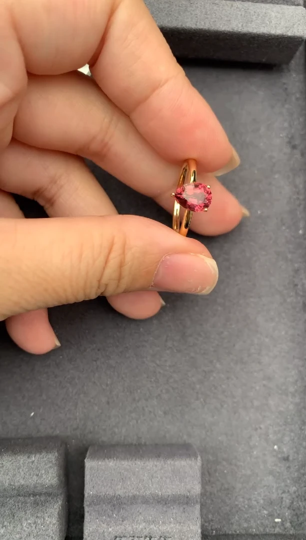 18K金镶嵌戒指碧玺1.2ct粉碧玺 GE 定制