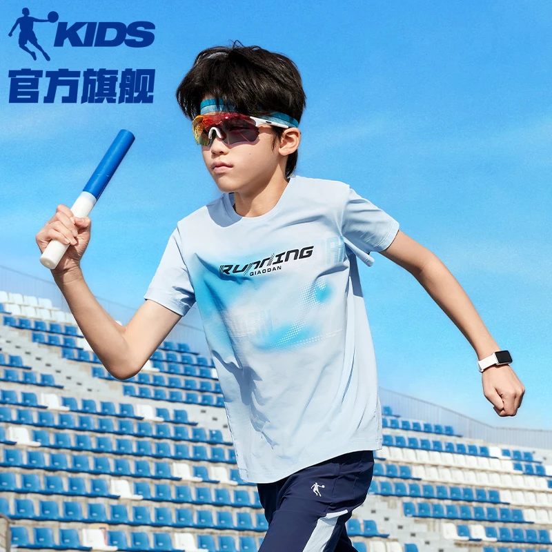 乔丹儿童圆领短袖夏季薄款透气简约童装中大童新款运动印花T恤