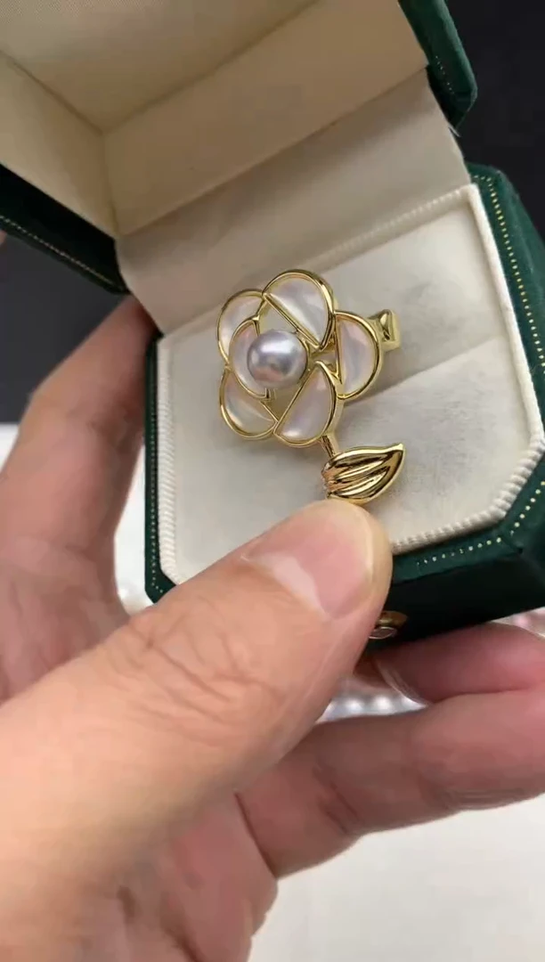 未镶嵌ff海水珍珠akoya灰珠胸针