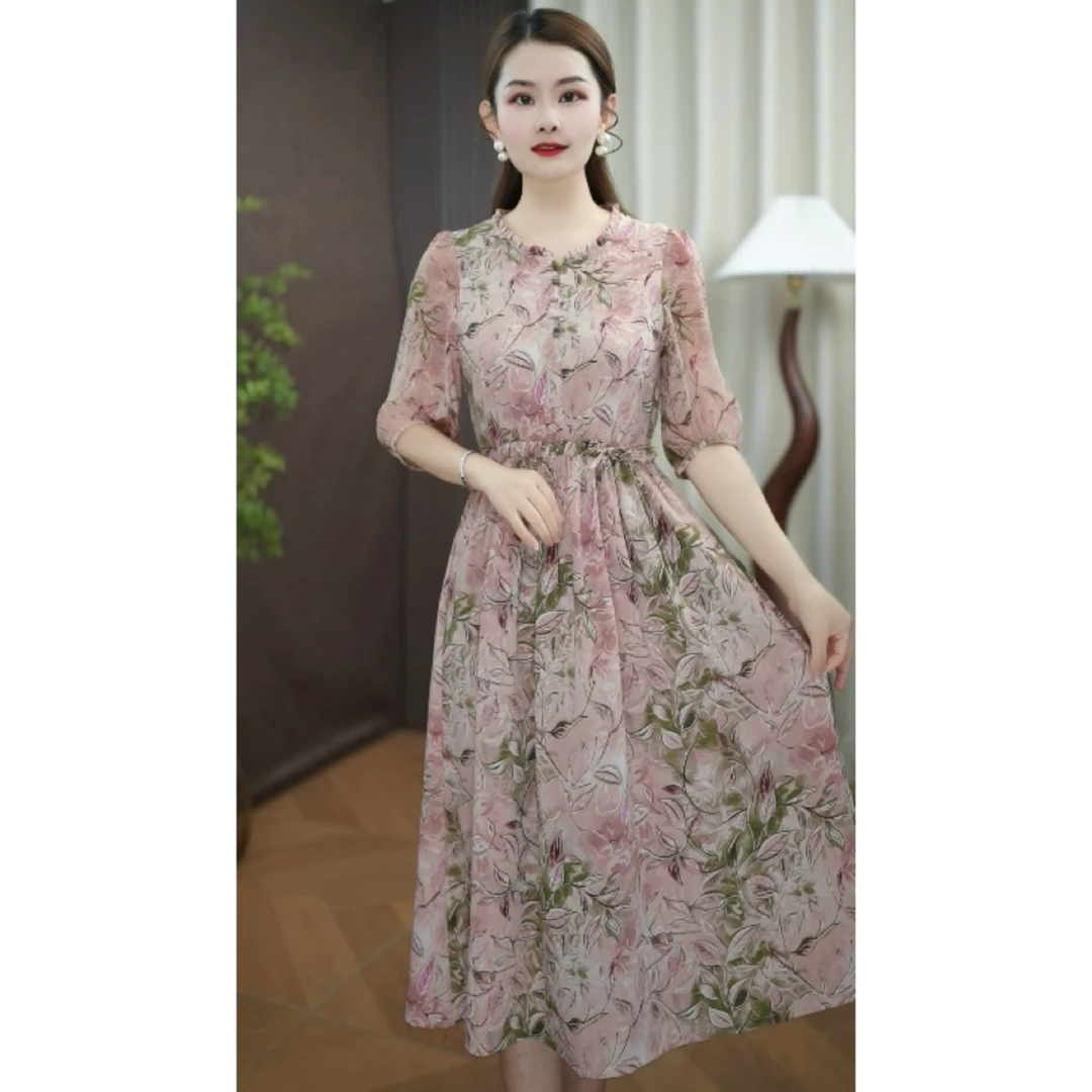 时尚显瘦气质百搭洋气收腰大码中长款修身百搭2025新款连衣裙ZL-8