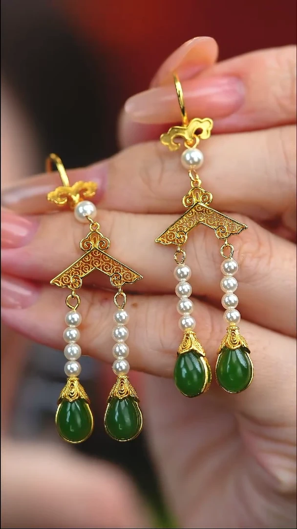 银S925镶嵌和田玉耳饰新款