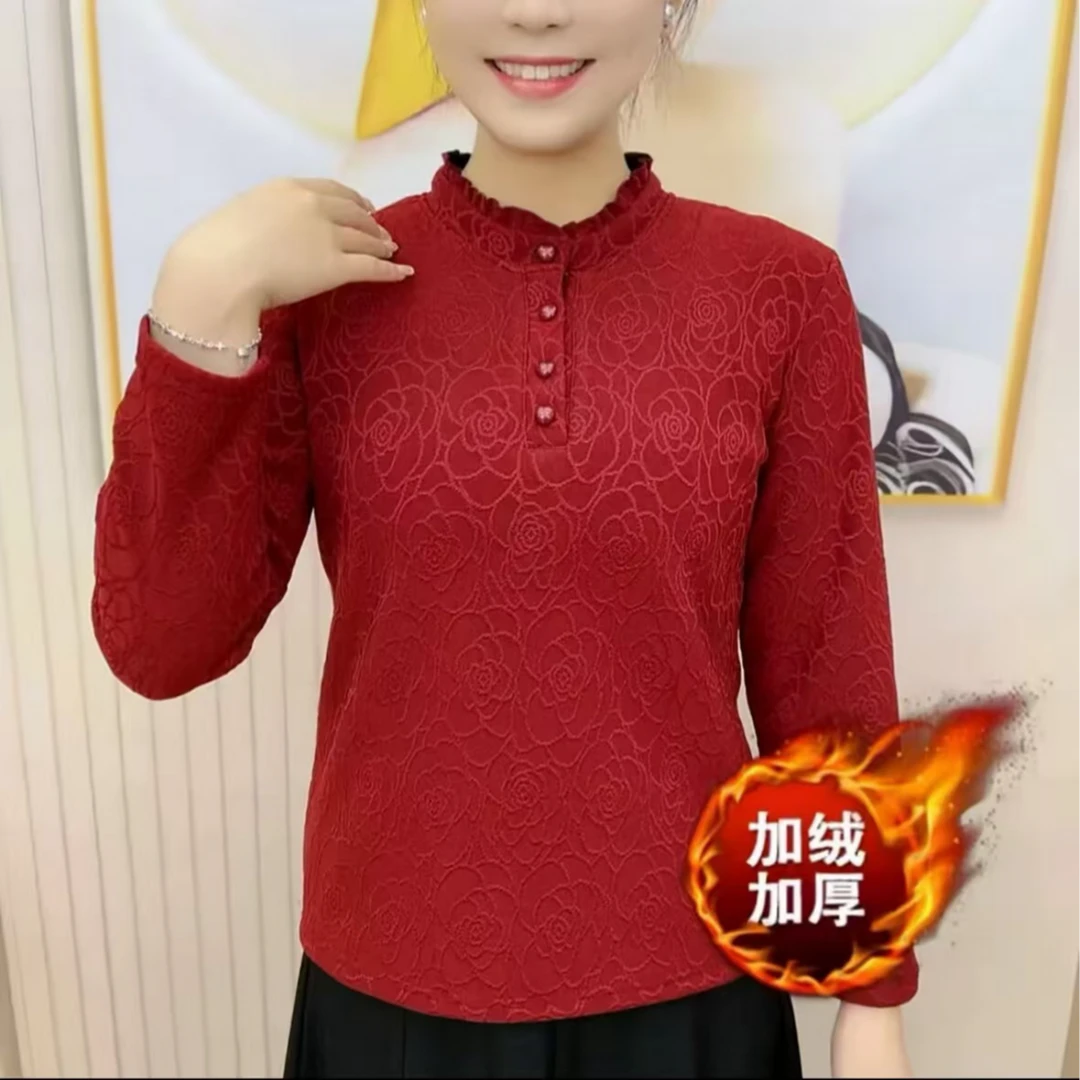 中老年加绒加厚打底衫冬款高端洋气百搭保暖女士妈妈装2306