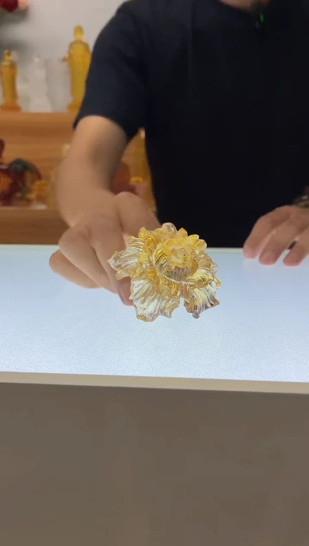 琉璃手工艺品牡丹花茶摆件颜色随机