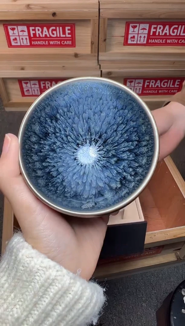 茶盏银蓝百花 建窑建盏主人杯