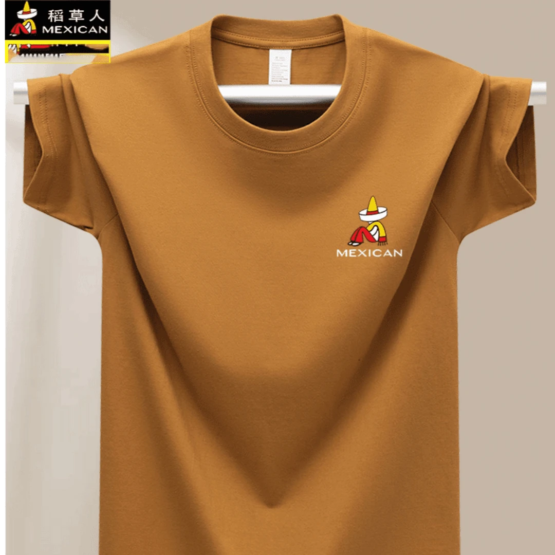 稻草人正品100纯棉短袖t恤男夏圆领纯色字母重磅体恤全棉半袖宽松