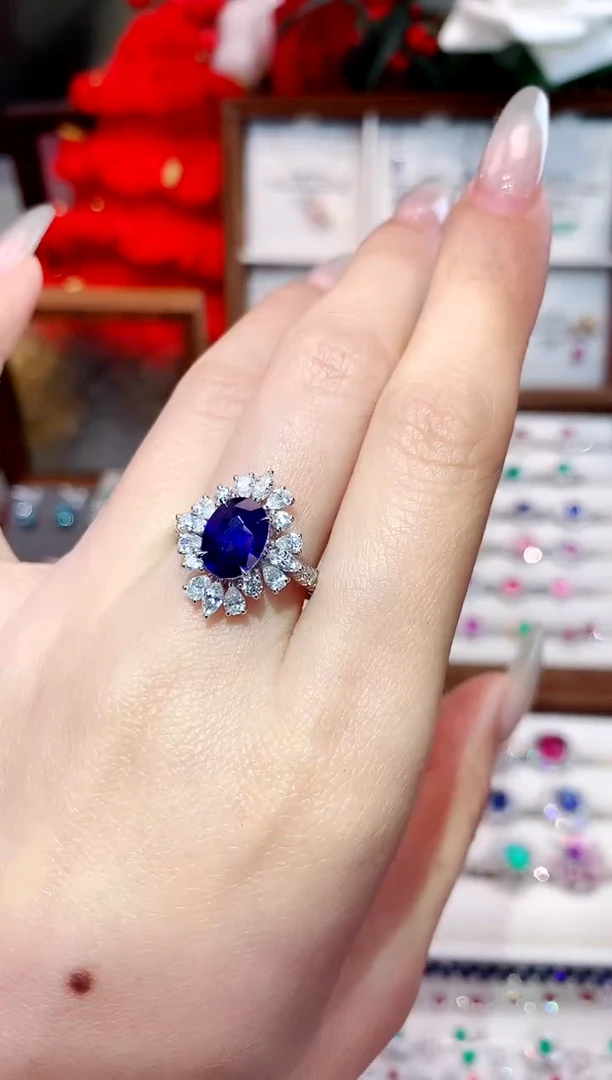 戒指蓝宝石18K金镶嵌2.03ct/天然宝石/七天无理由