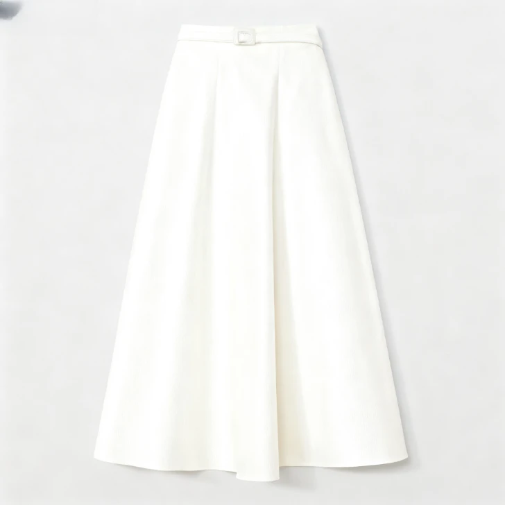 2025新 净色百搭腰带优雅复古白色时尚休闲伞裙 NH003