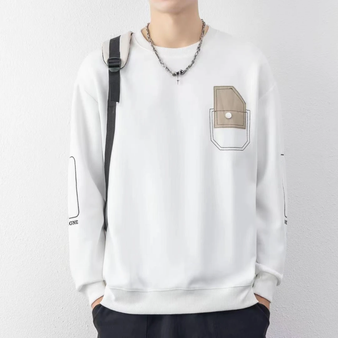 春季新款男士圆领潮流宽松上衣2025中青年体恤休闲时尚内搭打底上