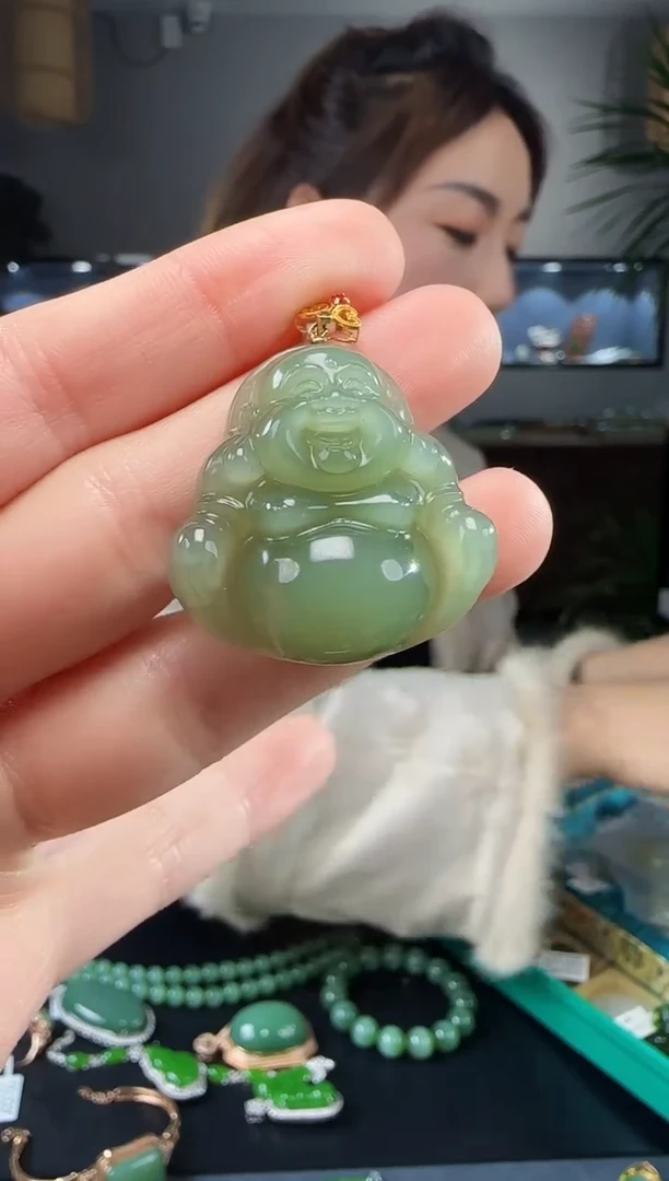【闪购商品】和田玉18K金镶嵌吊坠(不含链)1