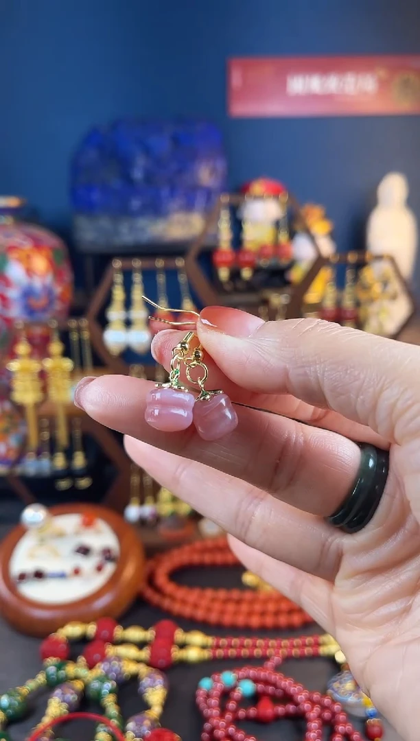 【闪购商品】玛瑙/玉髓耳坠银S925镀金镶嵌114号耳钩