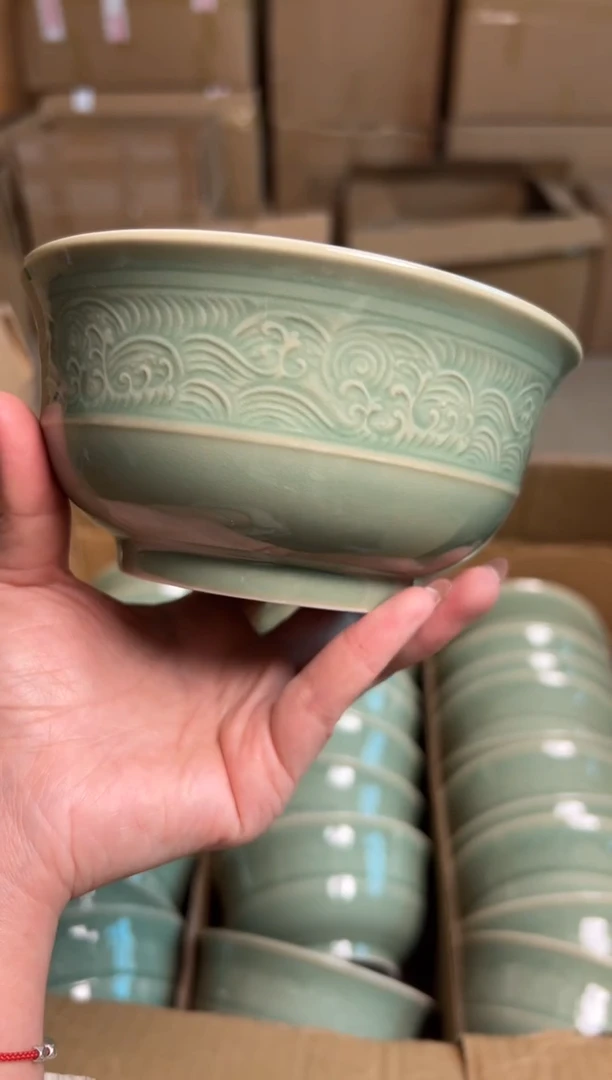 陶瓷耀州窑青釉5.5寸海浪碗碗一只正品