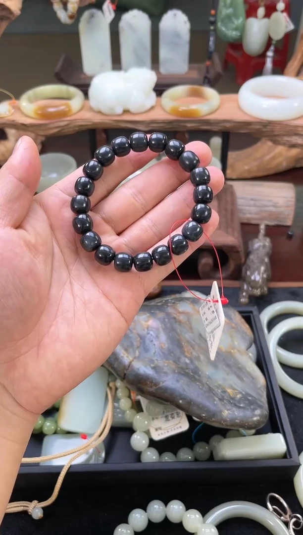 【闪购商品】和田玉手串未镶嵌卡10+若羌毛毛矿黑武士9006120