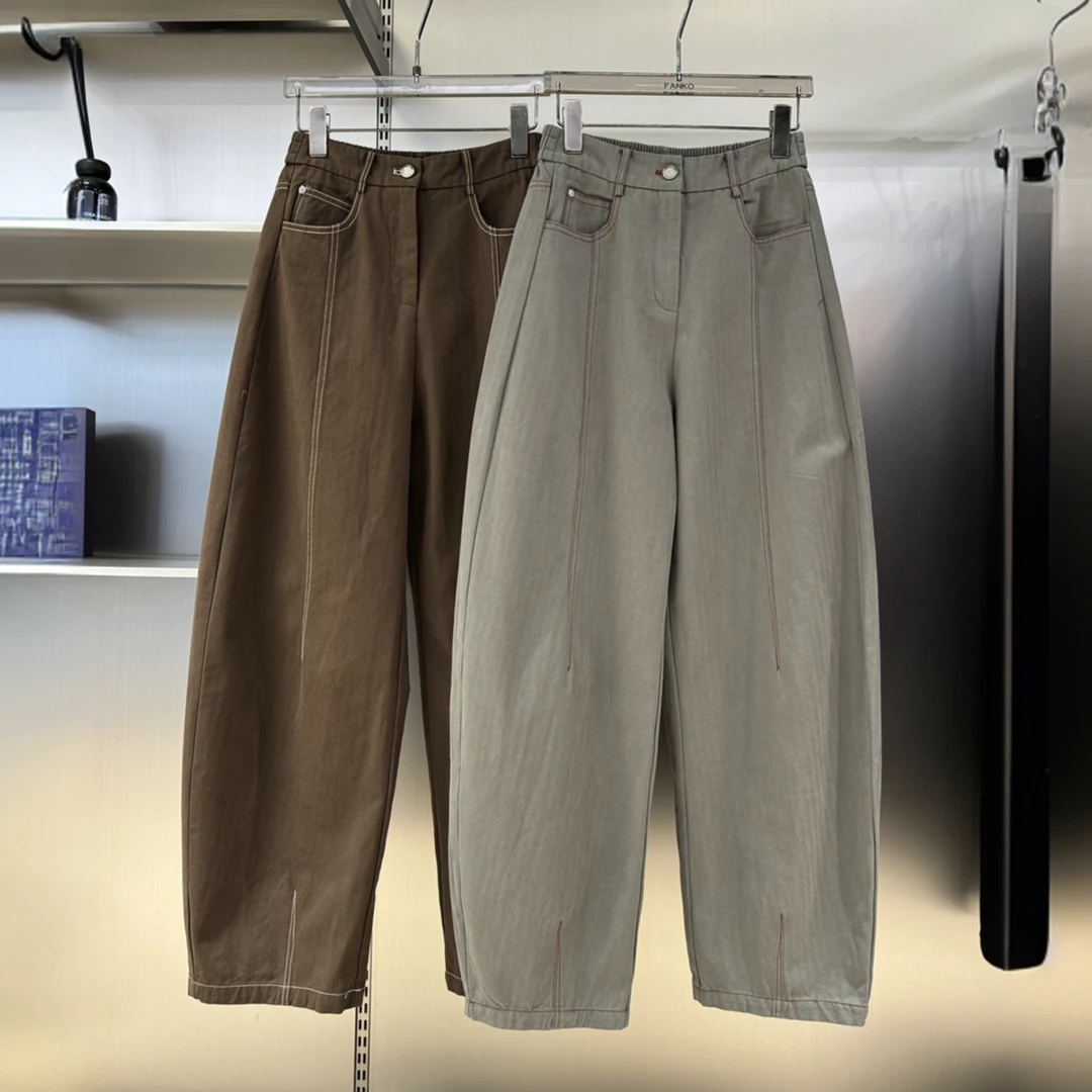 明线直筒裤女欧货2025春秋新款设计感小众宽松高腰显瘦休闲长裤子