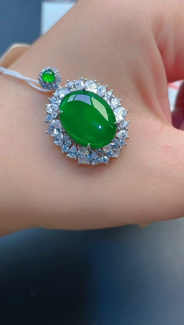 【闪购商品】翡翠耳饰银S925镶嵌天然A货翡翠1