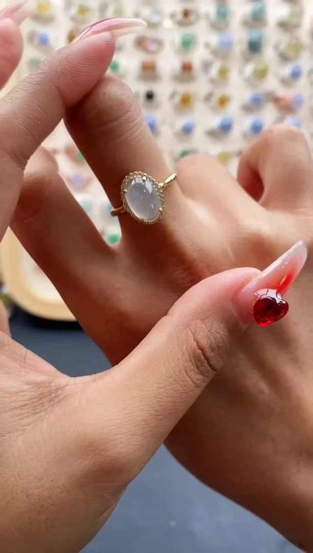 【闪购商品】翡翠戒指银S925镶嵌缅甸天然A货翡翠222  1+5