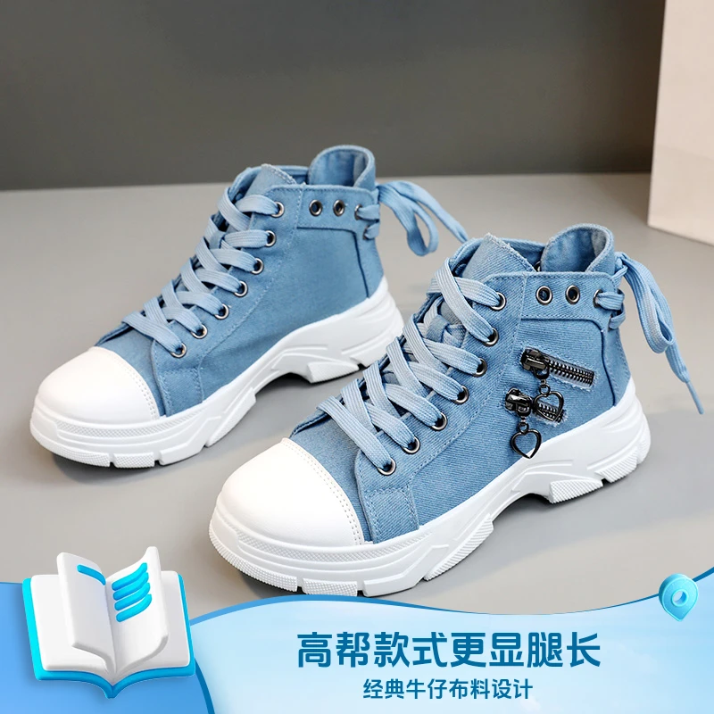 新款百搭帆布高帮女鞋2025春夏季透气厚底增高休闲鞋马丁靴运动