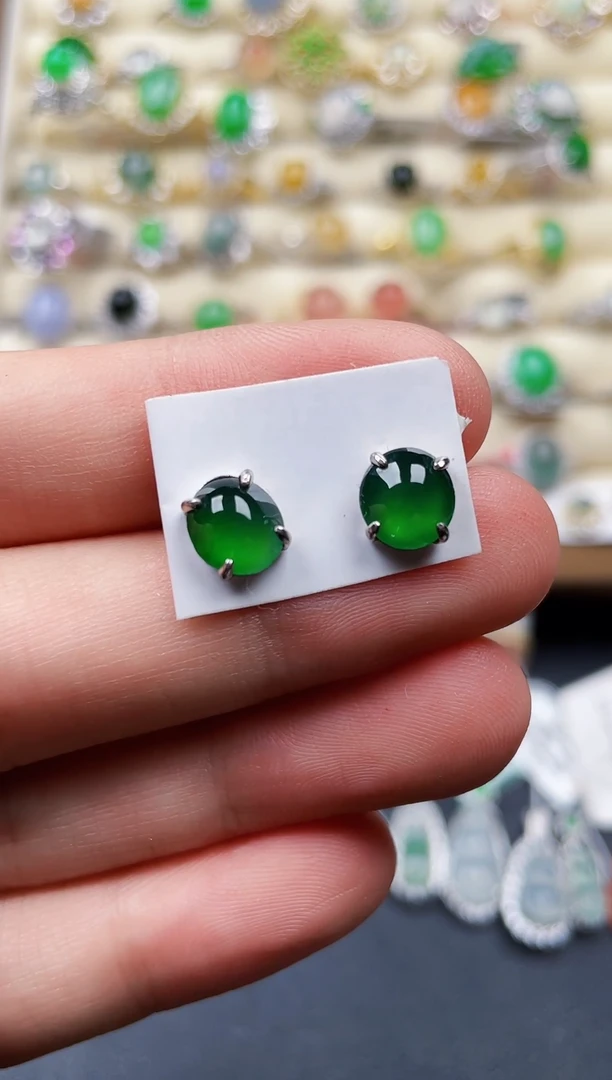 银S925镶嵌翡翠耳饰57