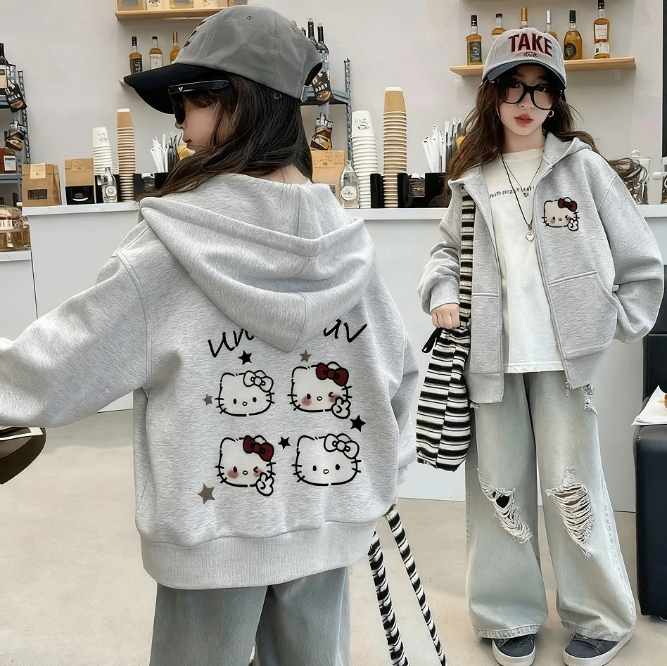 女童开衫连帽卫衣春秋季韩版洋气女大童百搭冬装纯棉加绒拉链外套