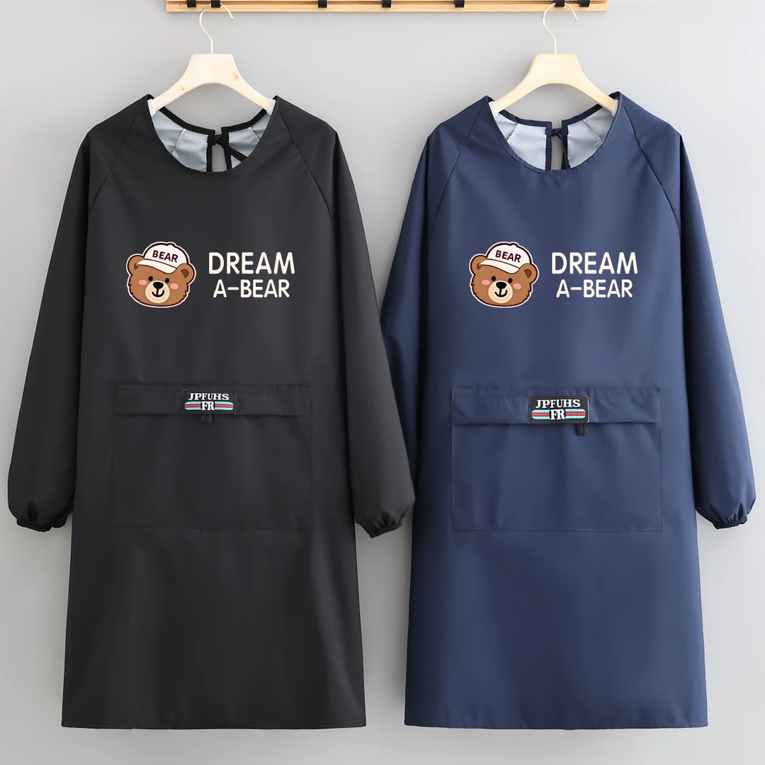 长袖舒适防水耐穿成人围腰围裙厨房做饭透气罩衣可定制logo工作服