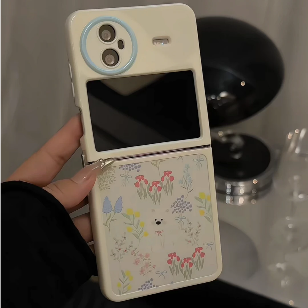 （VIVOXFLIP系列）鲜花西高地折叠奶油适用VIVOXFLIP手机壳防摔可爱