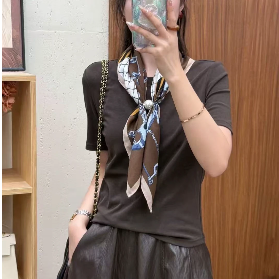 88508 印花公主风短款宽松型有弹力T恤优雅百搭圆领气质