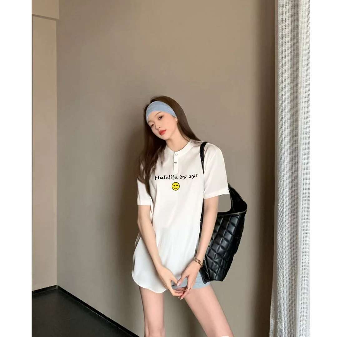 【仅退款多】H7II3785#女款短袖衬衫夏季刺绣印花休闲T恤经典衬衫