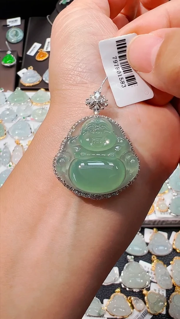项链18K金镶嵌翡翠佛公吊坠1583