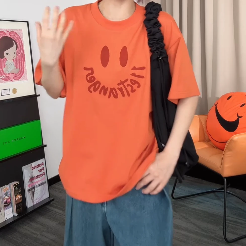 笑脸字母印花正肩短袖女t恤显瘦休闲气质上衣C5765