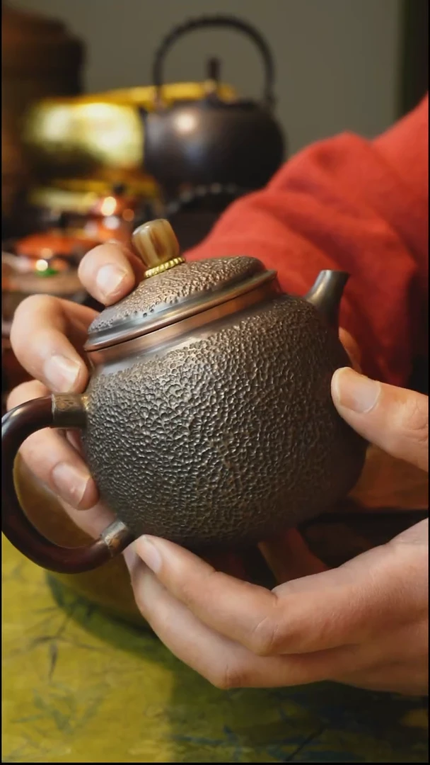 纯紫铜檀木柄泡茶壶