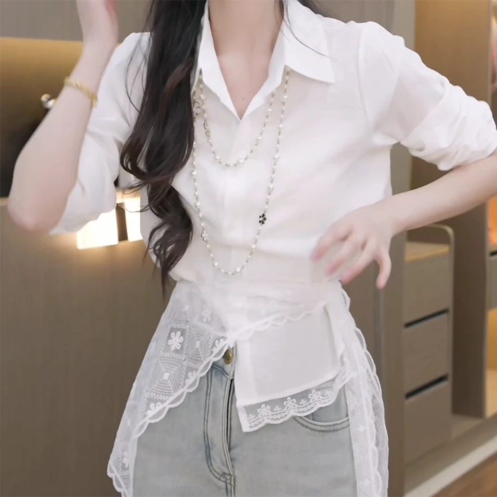 春季上新百搭韩系简约衬衫+蕾丝披肩两件套上衣女显瘦高级