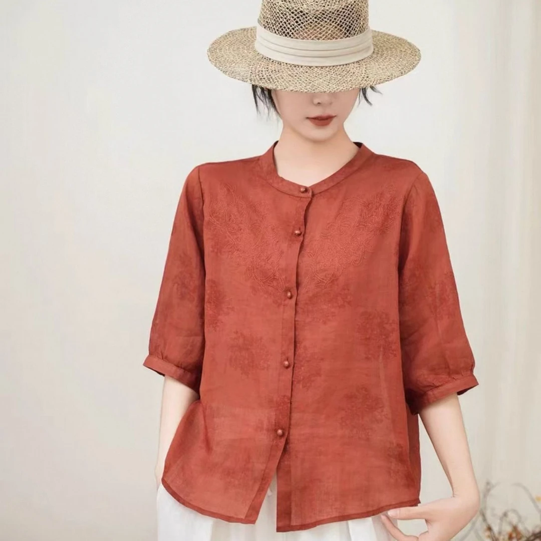 9032女装妈妈装时尚洋气气质中袖大码显瘦百搭夏季复古宽松文艺