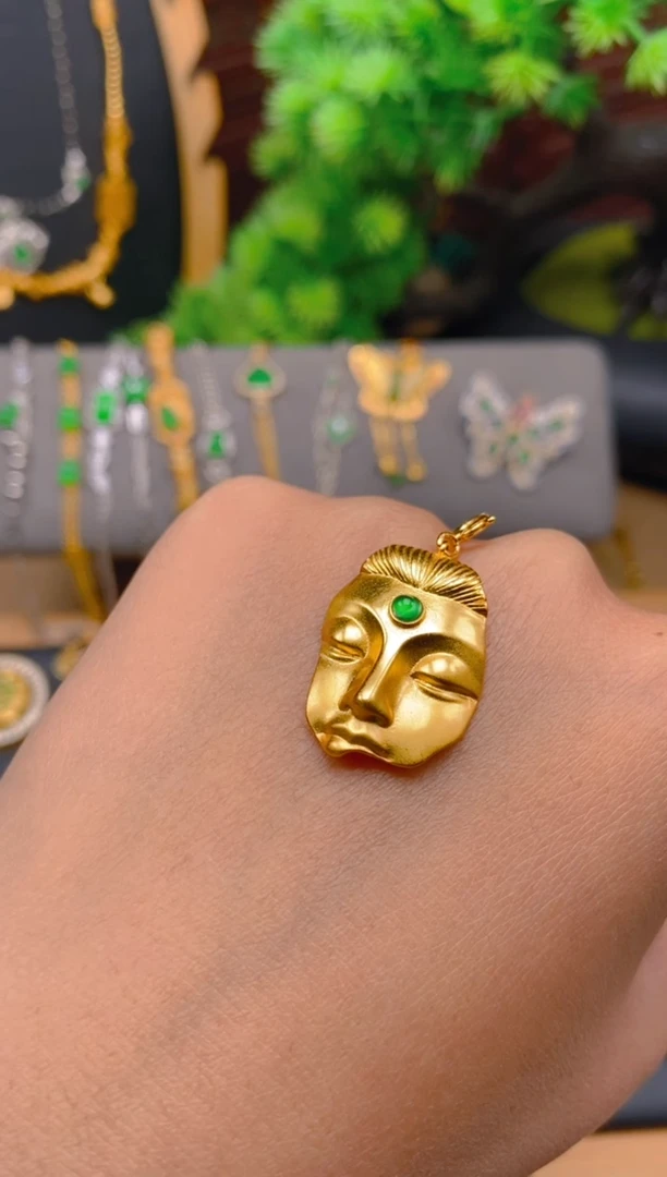 吊坠(不含链)银S925镶嵌翡翠佛面