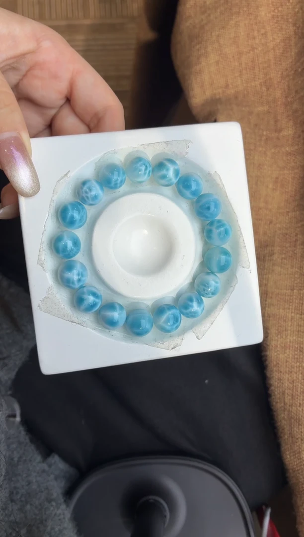 未镶嵌针钠钙石（海纹石）手串收藏级别火山蓝海纹石10m+