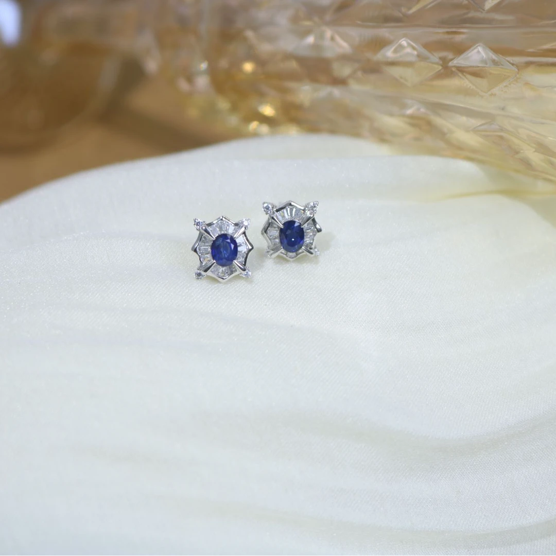 〔如一珠宝〕天然重工高级贵气蓝宝石耳环