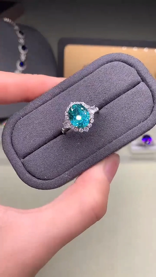 银S925镶嵌戒指帕拉依巴碧玺蓝绿