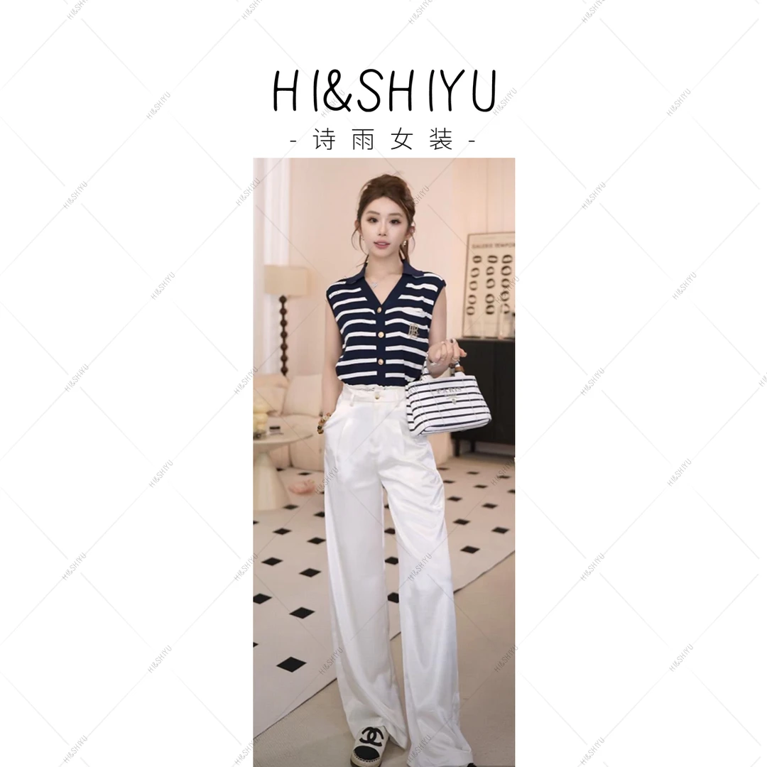 诗雨设计25年夏季新款时尚休闲宽松轻奢百搭蕾丝仿醋酸阔腿裤