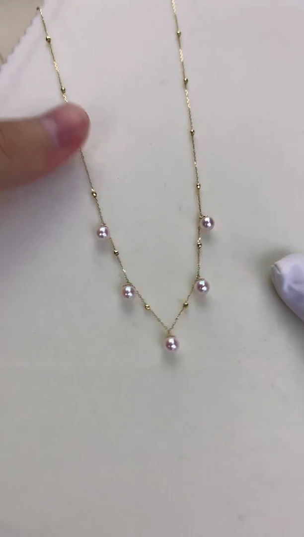 18K金镶嵌DA海水珍珠 GD149 5-6 小铃铛项链