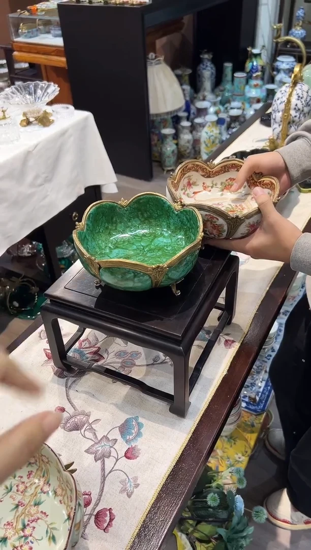 陶瓷陶瓷插花果盘青花瓷摆件07