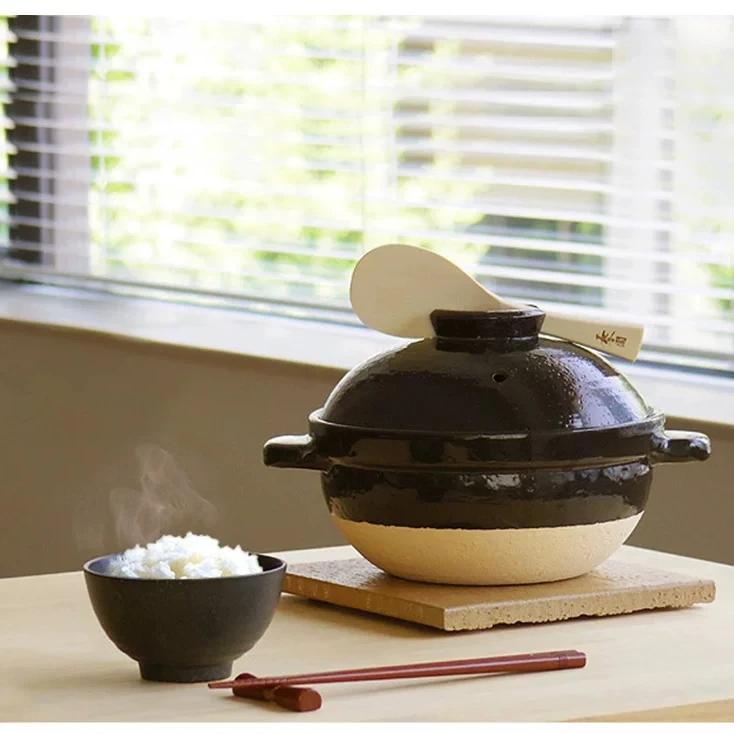 日本进口伊贺烧长谷园双盖炊饭锅