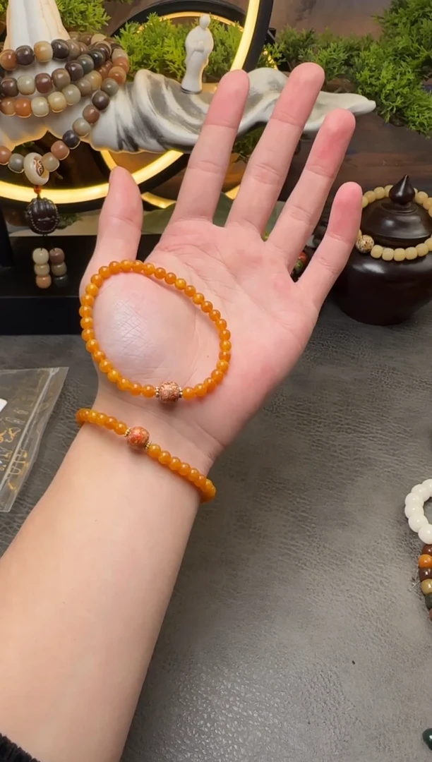 【闪购商品】蜜蜡手链未镶嵌A741 蜜蜡梵高落日橘