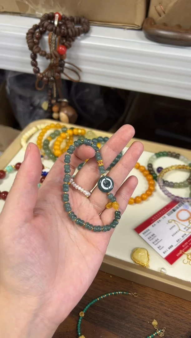 未镶嵌手链翡翠天然蓝水翡翠扣子款手链[0693]