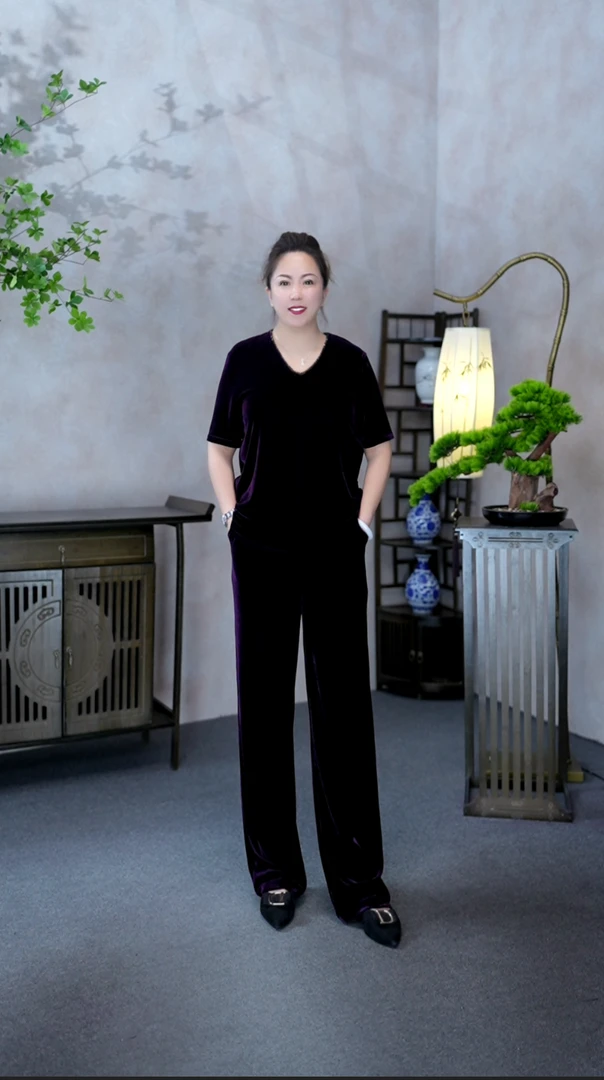 【MIAOCI】K0922时尚高腰百搭休闲丝绒长裤（直筒）